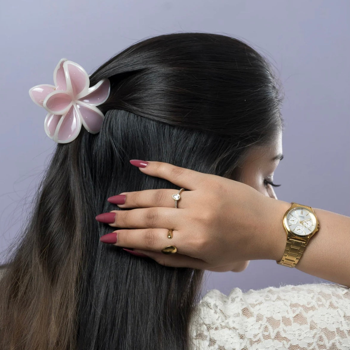 Glossy dual tone flower hair claw set