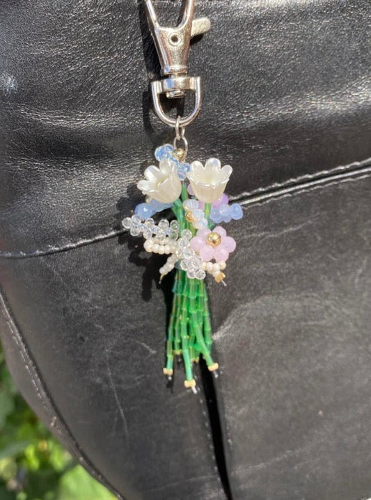 White lily flower bouquet bag charm