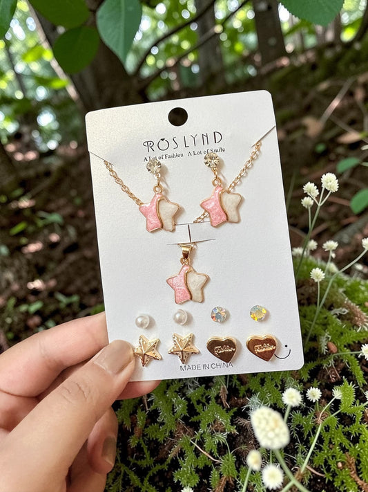 Cute star pendant and earrings set