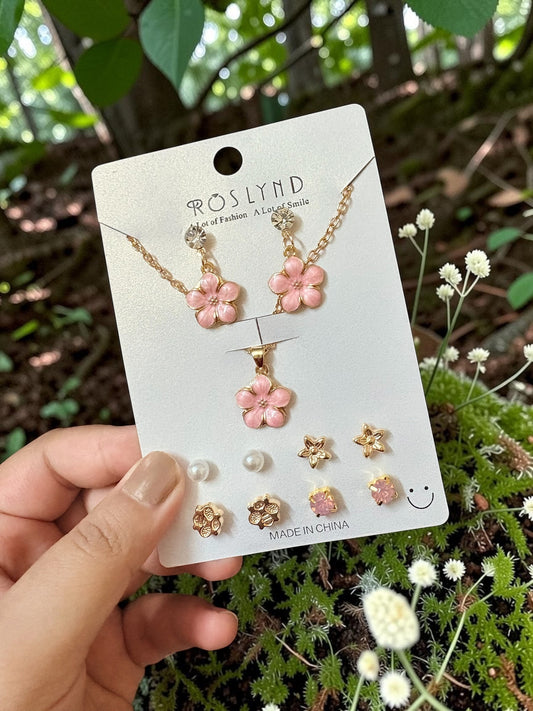 Flower pendant and earrings set