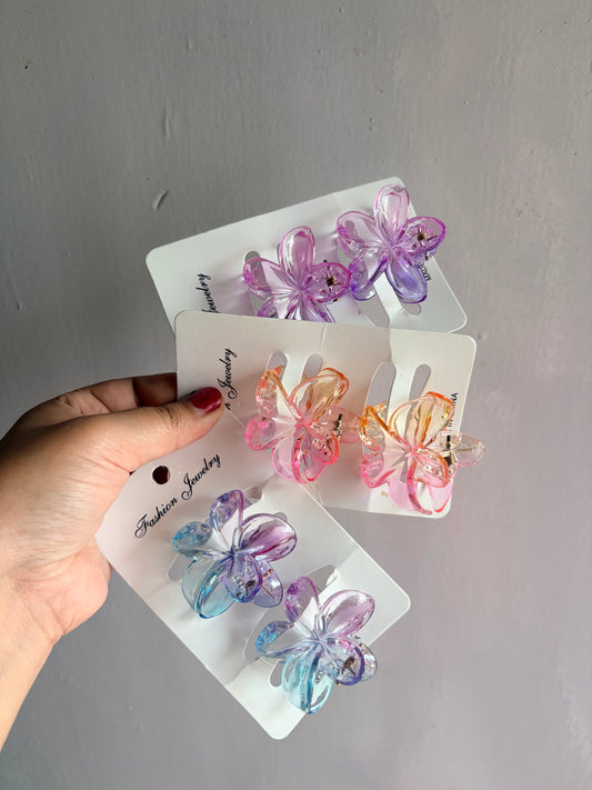 Gradient glossy flower hair claw set