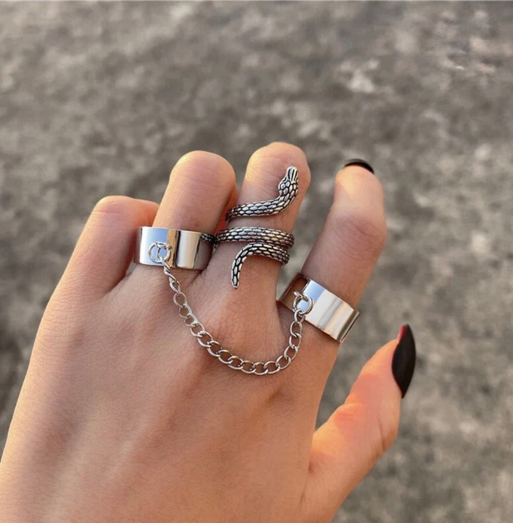 Silver snake inspired contemporary chain rings🐍