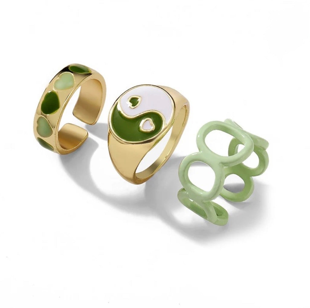 Green Yin yang ☯️ rings set