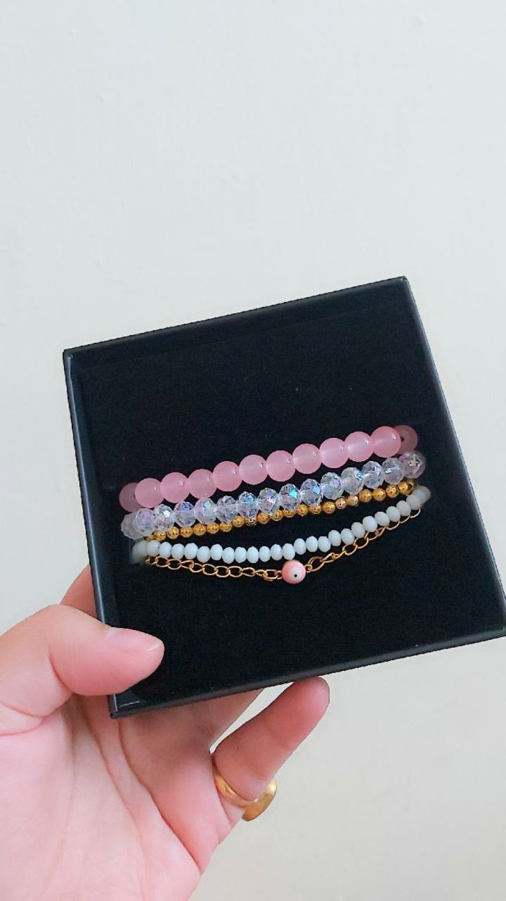Pink bracelet stack