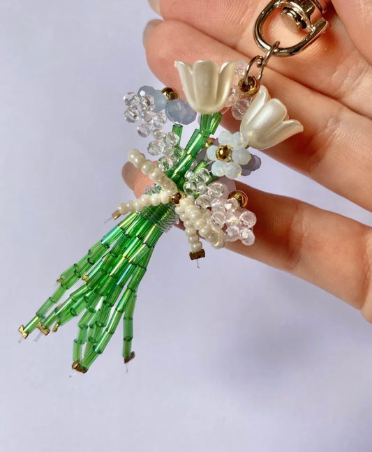 White lily flower bouquet bag charm