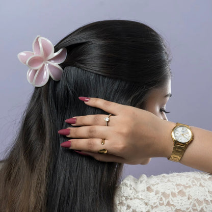 Glossy dual tone flower hair claw set
