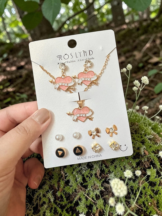 Cupid heart pendant and earrings set
