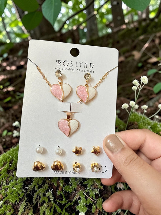 Cute heart pendant and earrings set