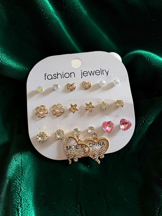 Heart and butterfly earrings set