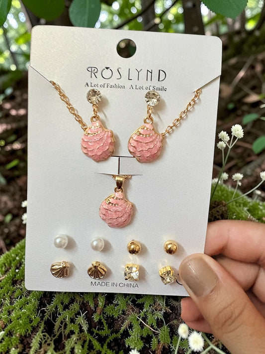 Ocean shell pendant and earrings set