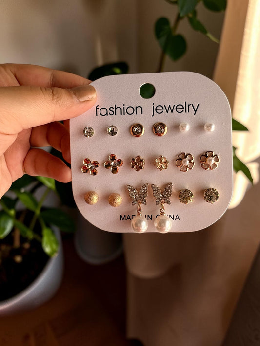 Butterfly pearl earrings set