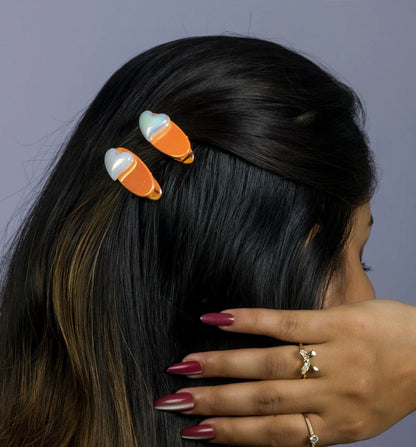 Iridescent heart hair clip set