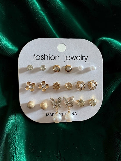Butterfly pearl earrings set