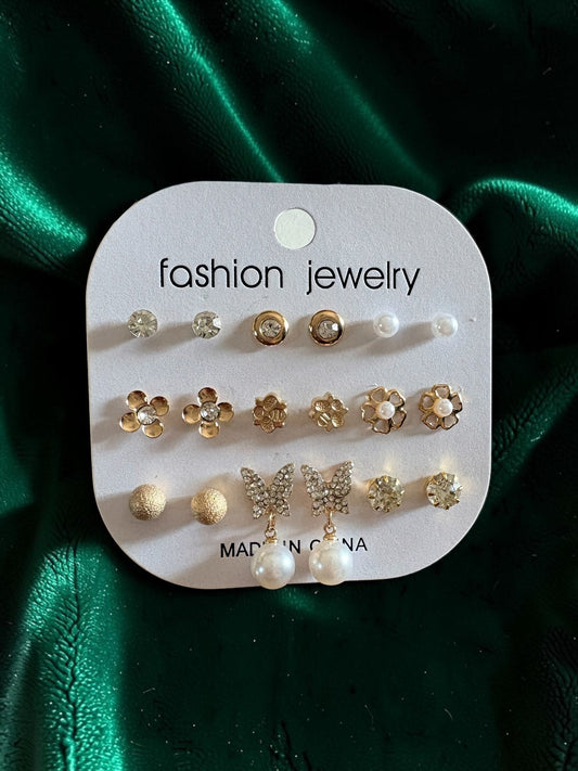 Butterfly pearl earrings set