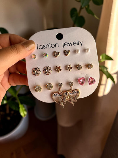Heart and butterfly earrings set