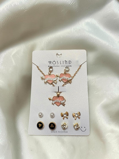 Cupid heart pendant and earrings set