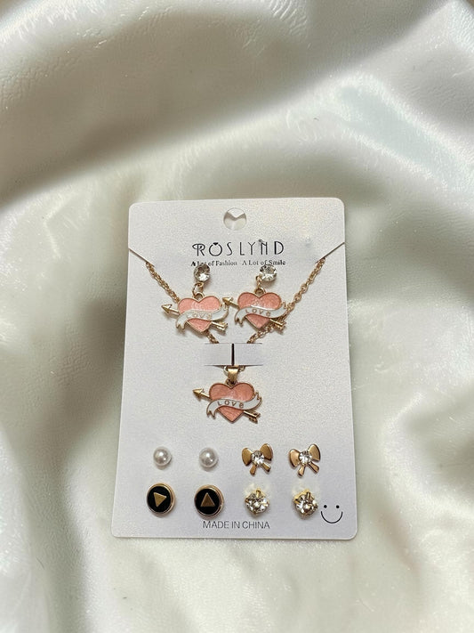 Cupid heart pendant and earrings set