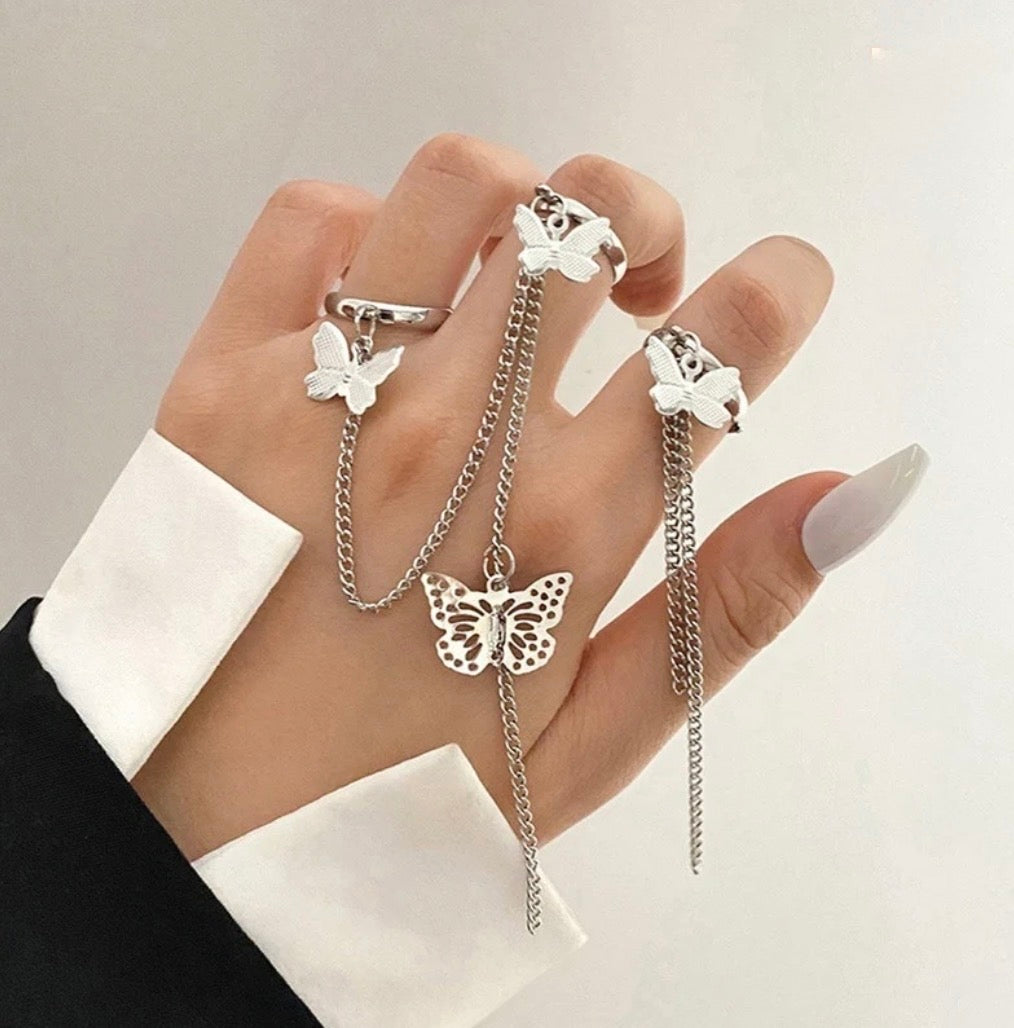 Silver butterfly rings set