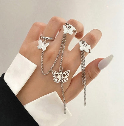 Silver butterfly rings set