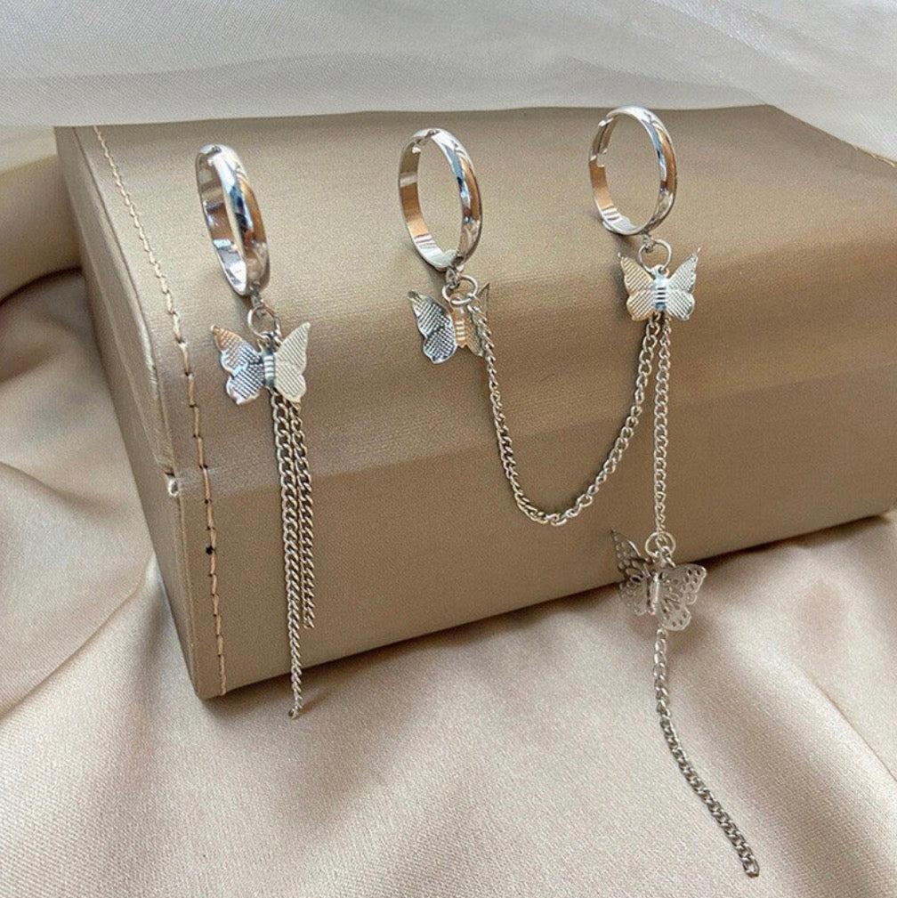 Silver butterfly rings set