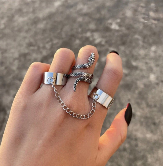 Silver snake inspired contemporary chain rings🐍