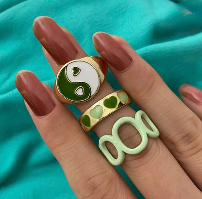 Green Yin yang ☯️ rings set