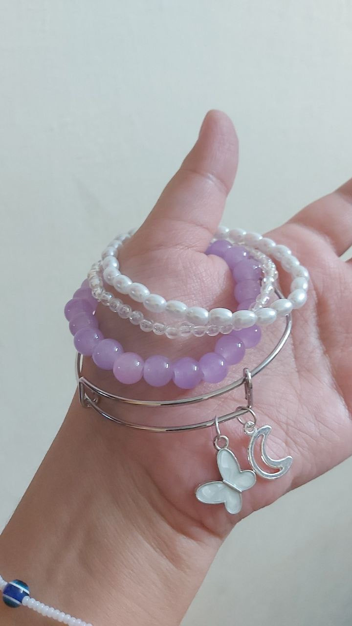 White butterfly bangle and bracelet stack