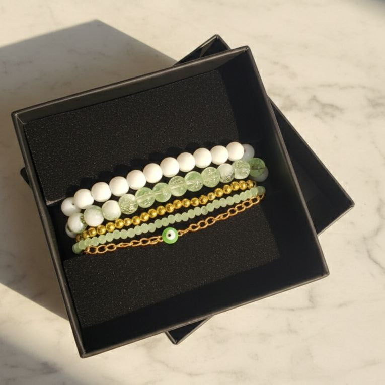 Green bracelet stack