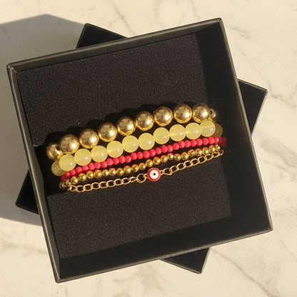 Red bracelet stack