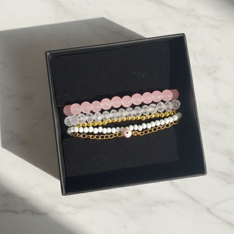 Pink bracelet stack