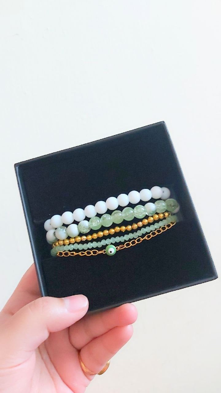Green bracelet stack