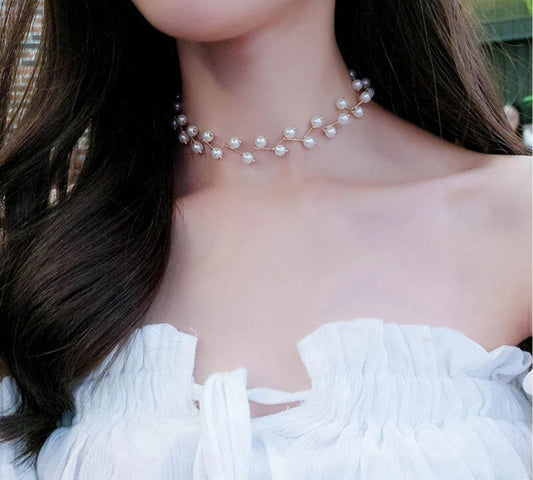 Gold and Pearl wired necklace